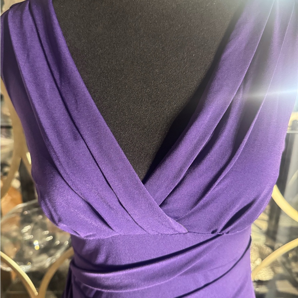 Purple V-Neck Ruched Sheath Cocktail Dress - Picture 2 of 10